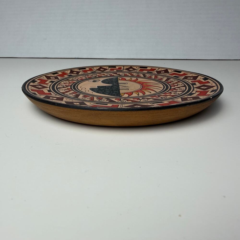 VTG Peruvian Andean Style Inti Sun Mama Quilla Moon Hand Painted Wood Plate 6" - Picture 2 of 6